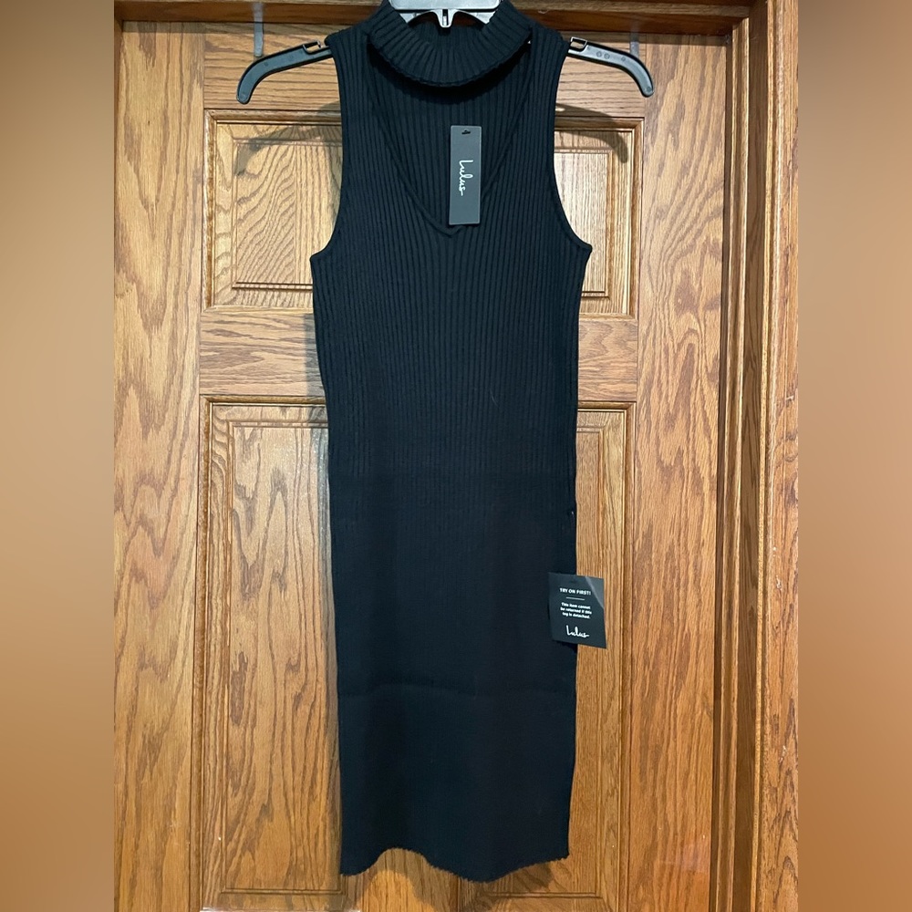Lulus sexy black knit mini dress M